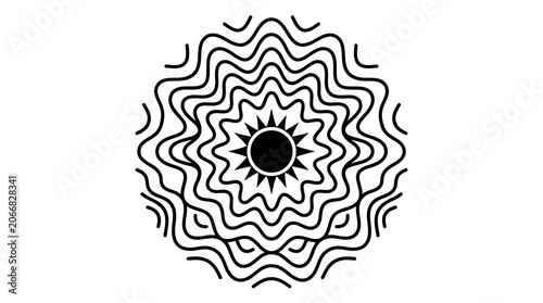 Abstract Sun Mandala Geometric Pattern Black and White Design
