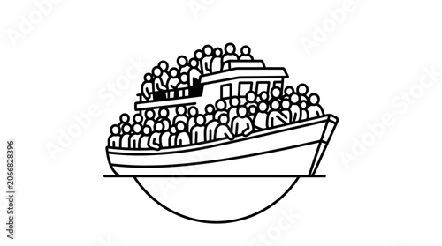 Overcrowded Boat Illustration: Refugees, Migration, Travel, Human Crisis