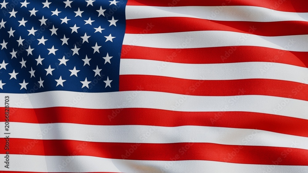 Fototapeta premium Realistic waving United States flag background with detailed fabric cloth texture