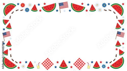The Watermelon slices and American flags border.