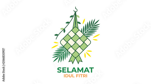 Ketupat Decoration for Selamat Idul Fitri Celebration - Islamic Holiday Greeting