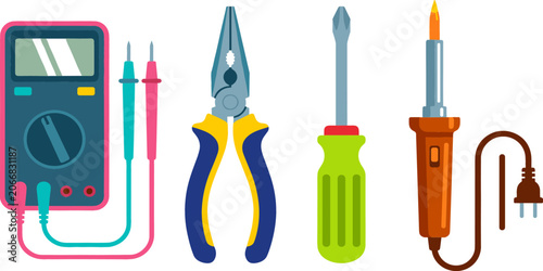 Tableau sur toile Electrical Repair and Maintenance Work Tools Vector Icon Set Featuring Digital M