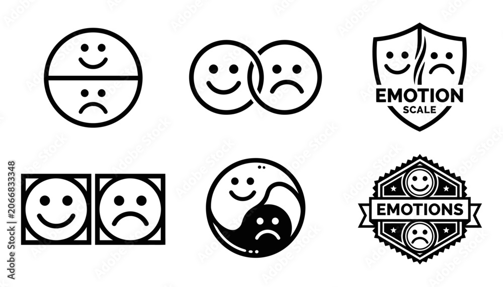 Fototapeta premium Emotion and Mood Icon Set with Happy Sad Neutral Feeling Symbols and Emotional Wellness Concept