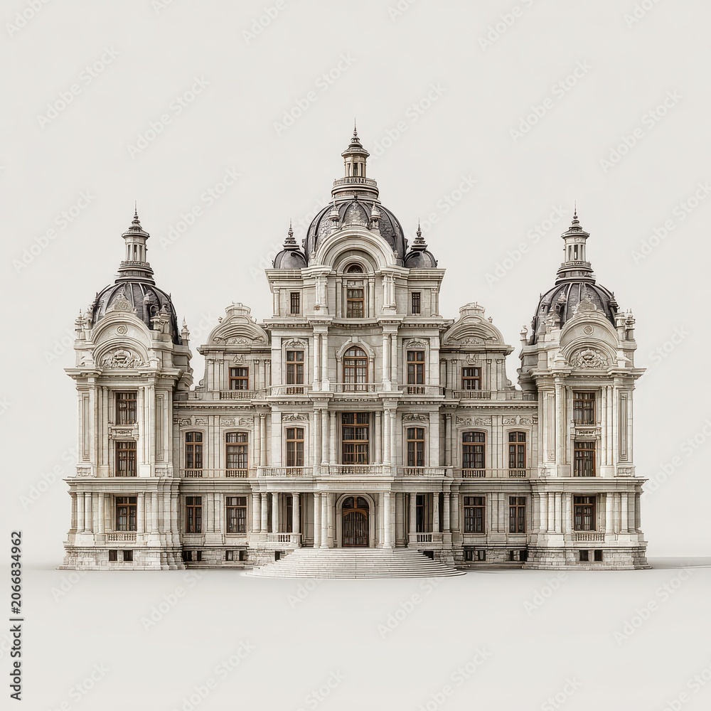 Obraz premium Grand Baroque Mansion: A magnificent baroque-style mansion, showcasing intricate architectural details, grand domes, and elegant columns.