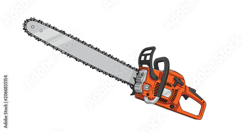 Powerful gasoline powered chainsaw with long cutting blade and orange housing designed for professional wood cutting and forestry work.