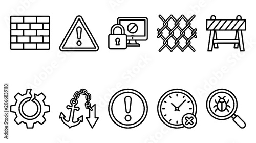 Cyber Security and Digital Barrier Line Icon Set for Web and Interface Design.