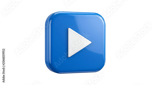 Blue play button icon for media players on transparent background
