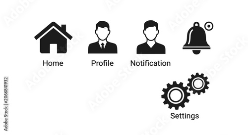 App Interface Icons: Home, Profile, Notification, Settings, Gear