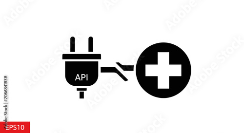 API Connection Icon: Plug with Plus Symbol, Technology Integration Concept