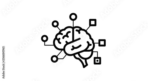 Artificial Intelligence Brain Icon with Connections, Digital Network Concept