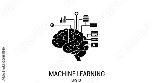 Artificial Intelligence Brain Icon with Data and AI Symbol
