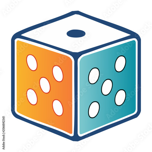 Colorful dice icon with orange and blue sides
