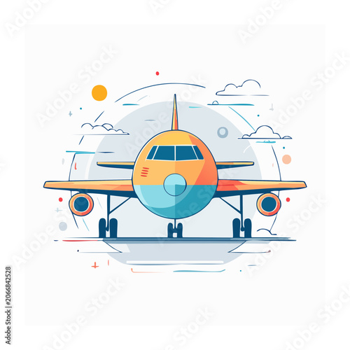 Flat design vector submarine with fish and bubbles