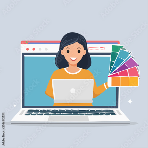Graphic designer with laptop and color palette