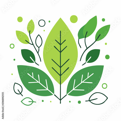 Green Leaves and Dots Abstract Design