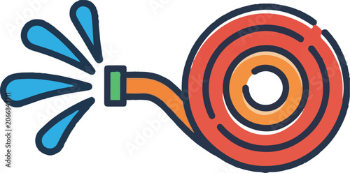 Vászonkép Flat Vector Icon of a Garden Hose Reel Spraying Water on White