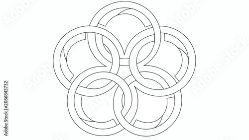 Interlocking five rings in a geometric circular pattern