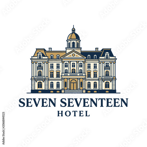 Hotel logo featuring a grand architectural building.