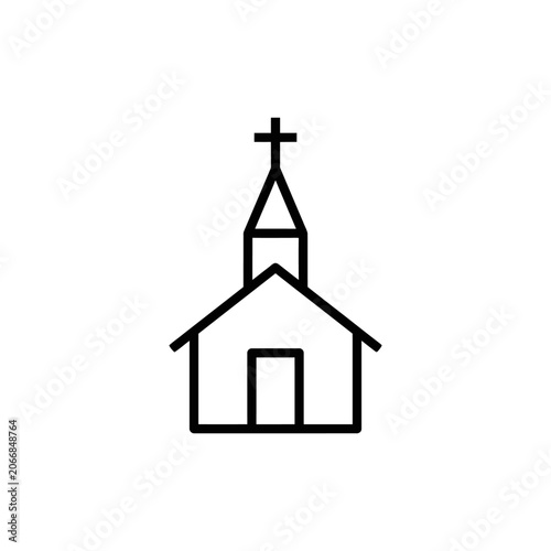 Tall steeple church icon with pointed roof.