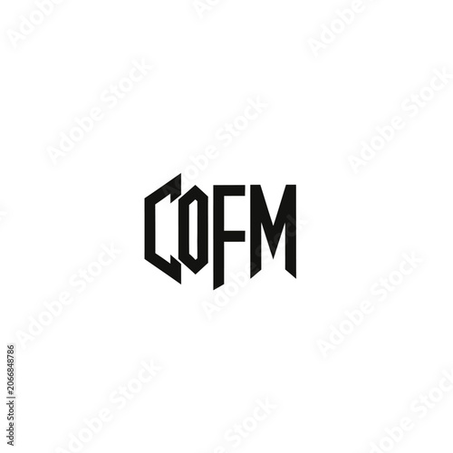 Black COFM monogram logo in hexagonal shield shape.
