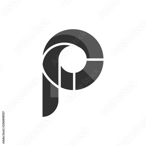 Abstract circular letter P logo with shaded segments.