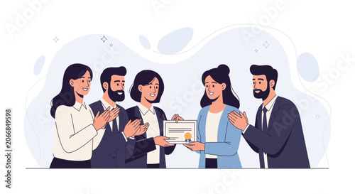 Business Team Celebrating Achievement with Certificate Award Ceremony