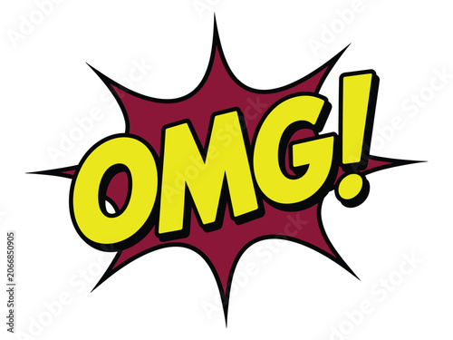 Comic book style speech bubble with text omg exclamation in bold letters on starburst background colorful pop art design element.