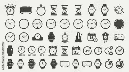 Fotografija Time and Clock Icon Set: Watches, Timers, Calendars, and Alarms