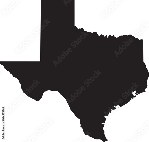 Black silhouette of the state of Texas USA isolated on a white background representing geography and travel