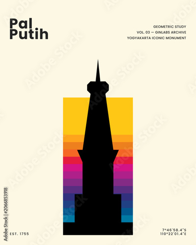 Geometric silhouette of a monument tower. Soft gradient hues frame the structure. Minimalist design evokes calm serenity. Ideal for branding or cultural visual projects