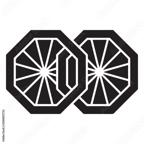 Two overlapping octagonal shapes containing radial spoke patterns isolated on a plain background for graphic design and digital art projects
