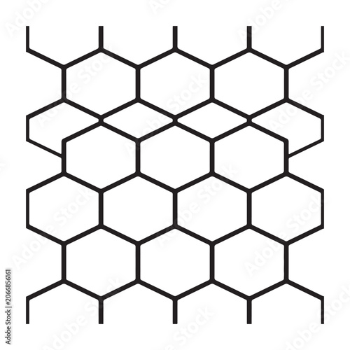 Seamless hexagonal geometric pattern with black linear outlines on a plain background representing a repetitive abstract modern structure for creative graphic design