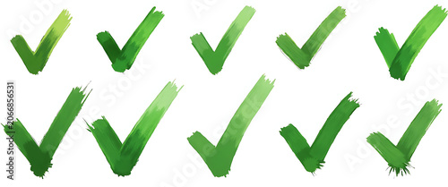 Green Check Marks Brush Strokes Collection Approval Success Done