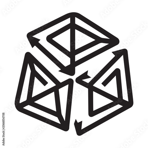 Abstract geometric logo symbol featuring three interconnected triangular arrow shapes forming a hexagonal pattern isolated on a clean white background
