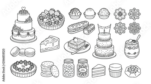 Set of 25 Hand-Drawn Dessert and Pastry Vector Illustrations