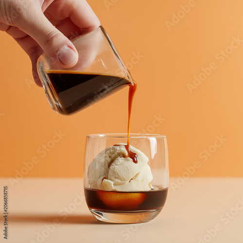affogato cold iced coffee topped with a scoop of ice cream
