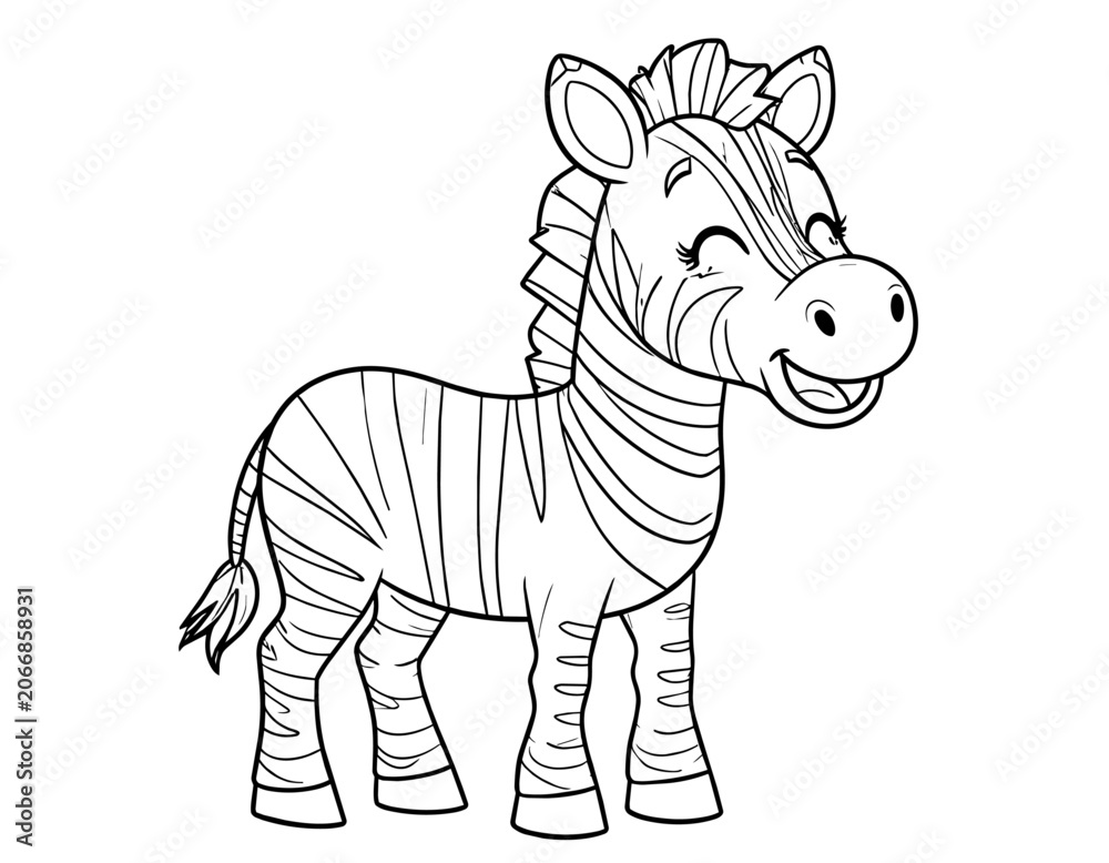 Obraz premium Cartoon zebra, kids coloring book page, vector. AI