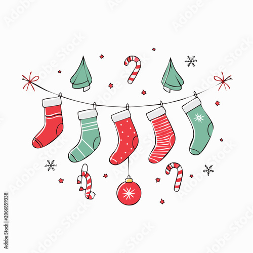 Christmas Stockings and Decorations Garland
