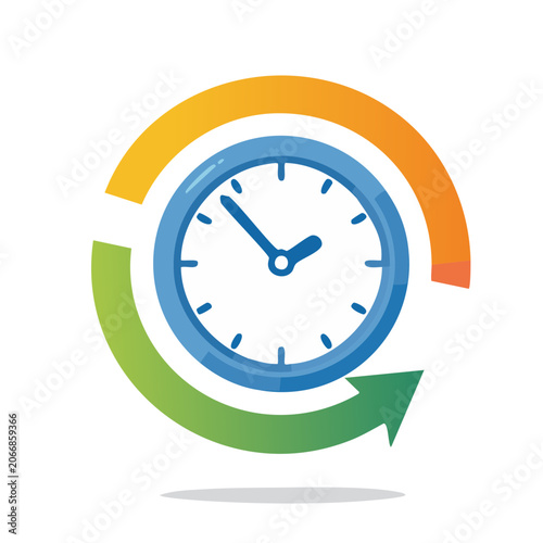 Clock with circular arrows indicating time and process