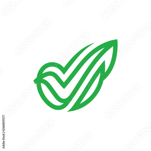 Green checkmark leaf symbol for eco success.