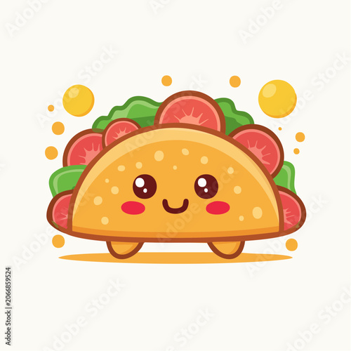 Cute Kawaii Taco Character with Smiling Face