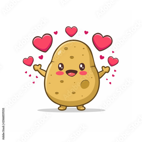 Cute potato character with hearts