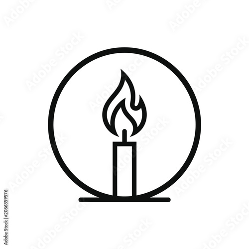 Artistic candle outline logo with glowing flame circle.