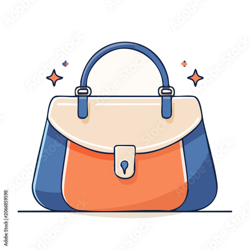 Flat design handbag illustration with blue and orange colors
