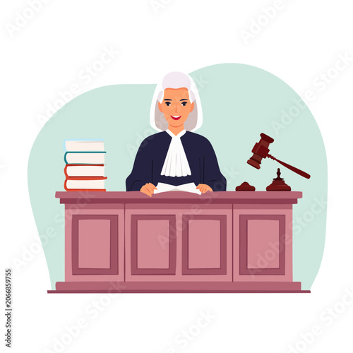 Judge in court with gavel and law books