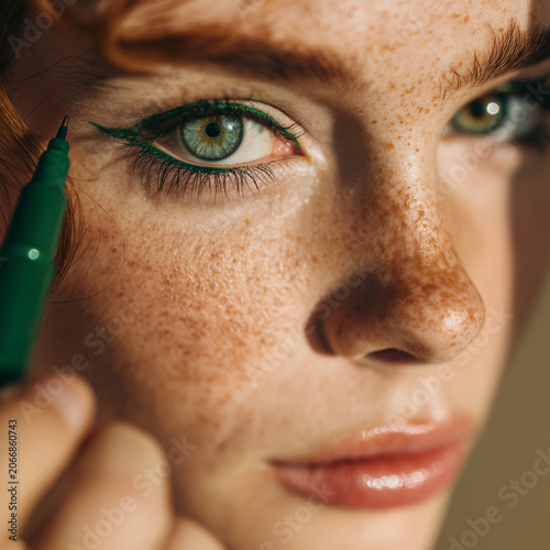 close up of female eyeliner green