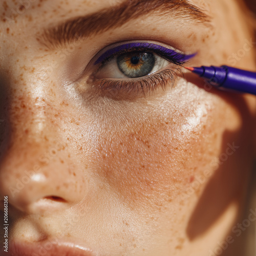 lose up of female eyeliner purple