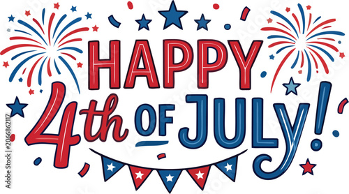 Patriotism Concept Happy 4th of July Text on on a transparent background