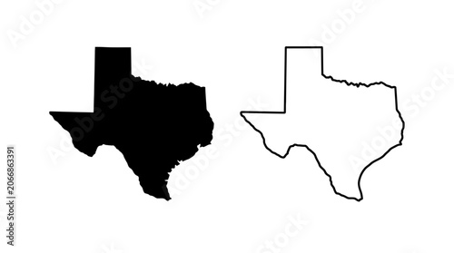 Map illustration of Texas state in black and white outline