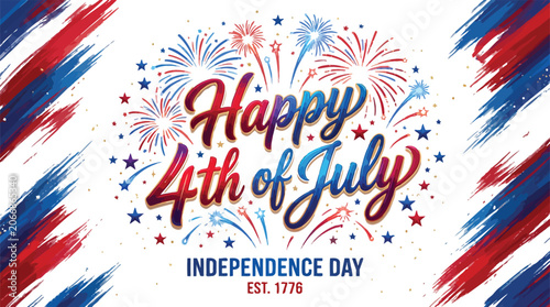 Fotografie Patriotism Concept Happy 4th of July Text on on a transparent background